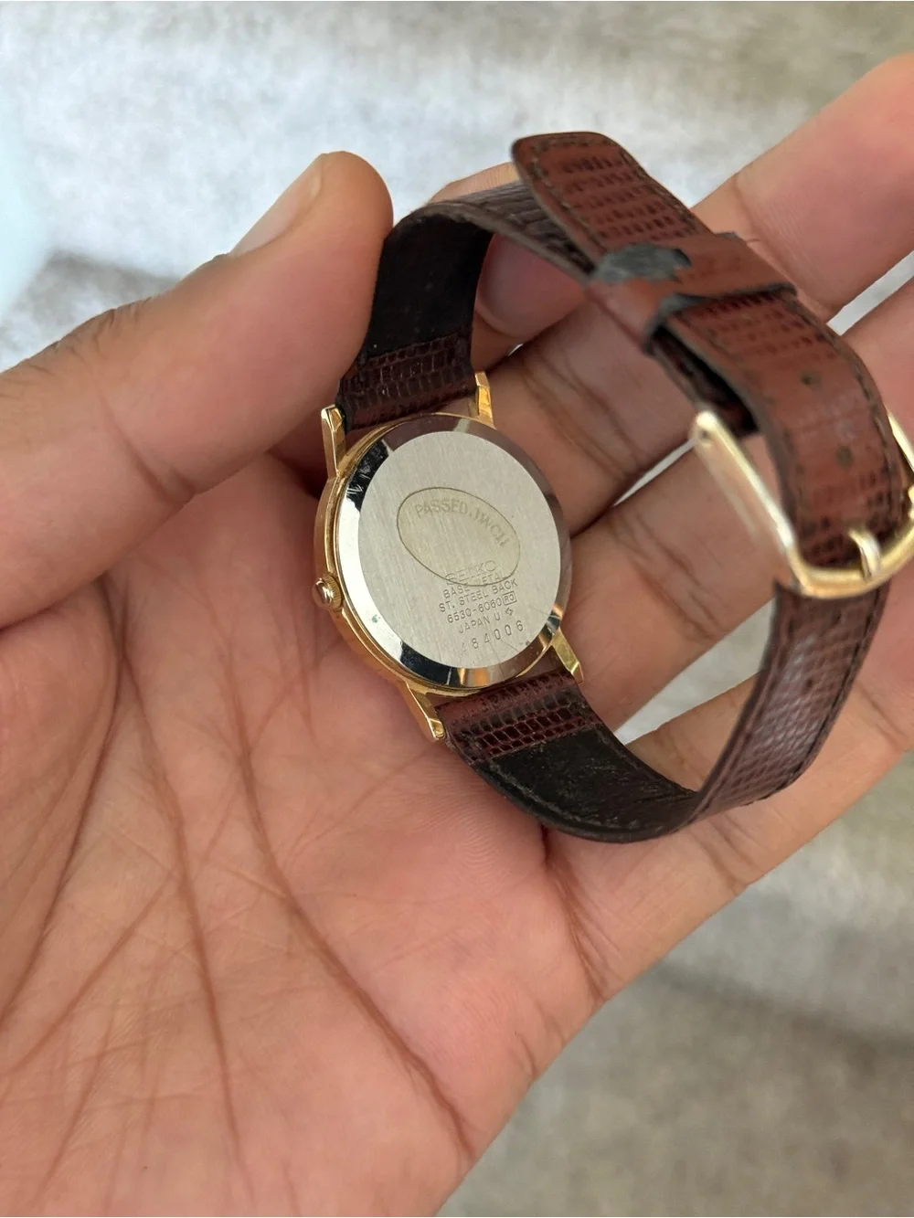 Seiko vintage men’s Gold Dial Watch with Brown Leather Strap